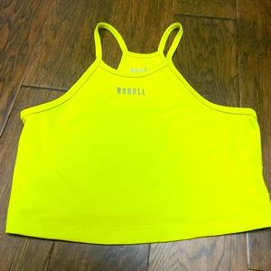 NoBull Neon Yellow Halter Crop Tank (ribbed)